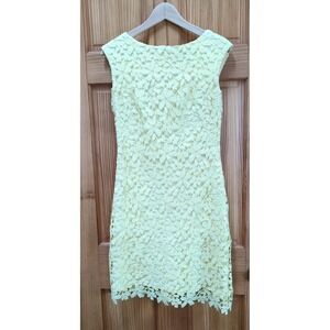 RALPH LAUREN Size 6 Lemon Yellow Floral Lace Lined Midi Dress Preppy Easter